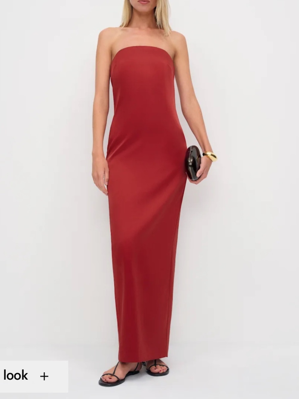 Reformation Strapless Satin Dress in Crimson Red